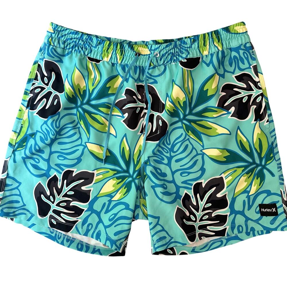 Hurley Cannonball Volley Swim Shorts Men XL Aqua Tropical Leaf